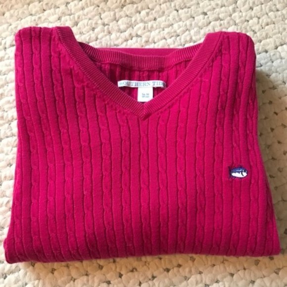 Southern Tide Raspberry Cotton Top V-Neck Cable Top Small to Medium NEW pink - Picture 1 of 4